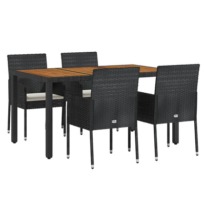 5 Piece Garden Dining Set with Cushions Black Poly Rattan