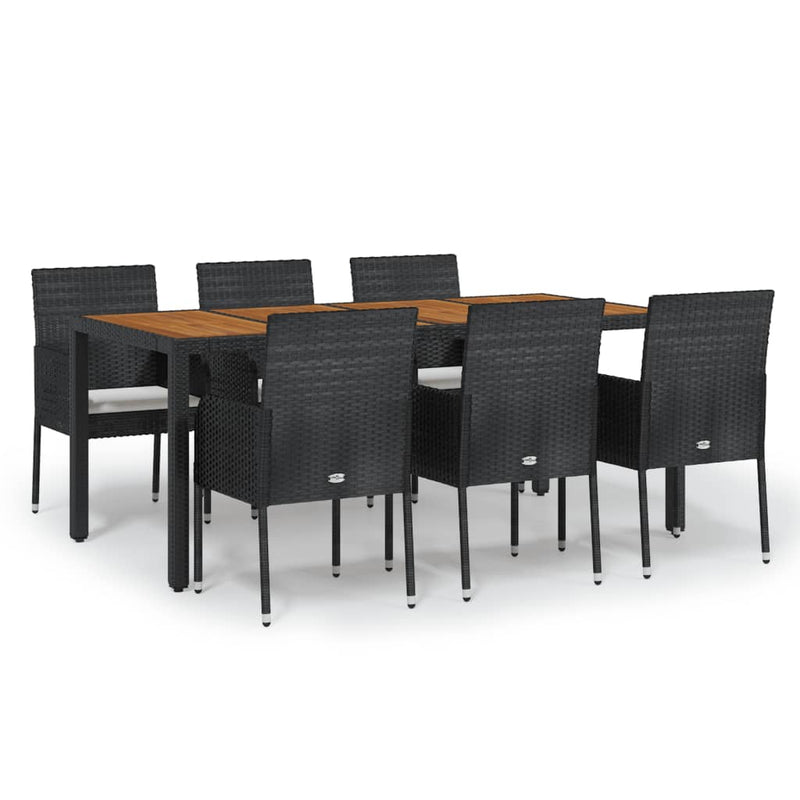 7 Piece Garden Dining Set with Cushions Black Poly Rattan