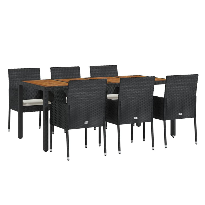 7 Piece Garden Dining Set with Cushions Black Poly Rattan