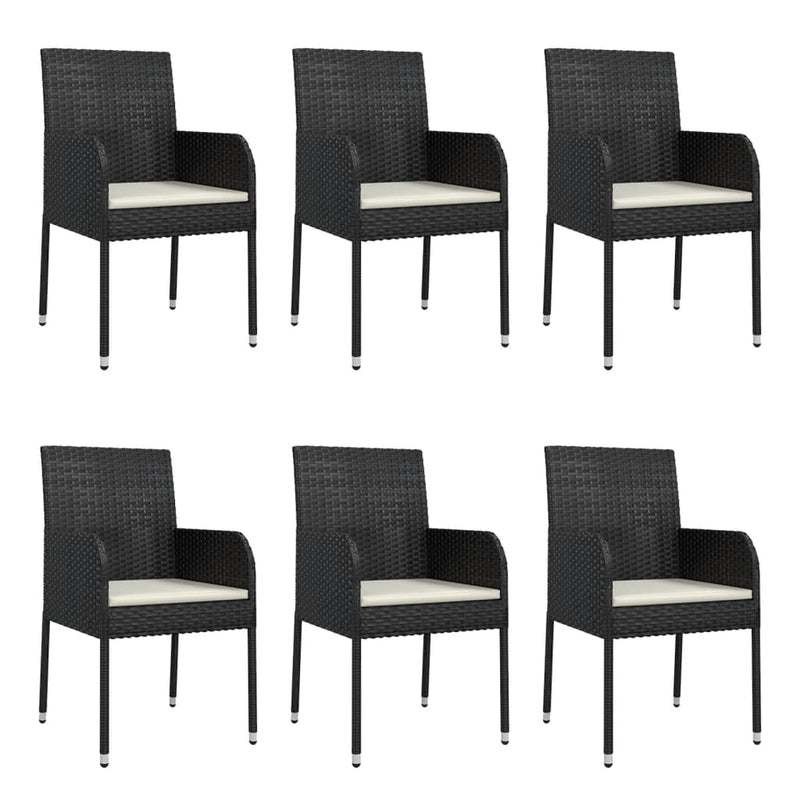 7 Piece Garden Dining Set with Cushions Black Poly Rattan