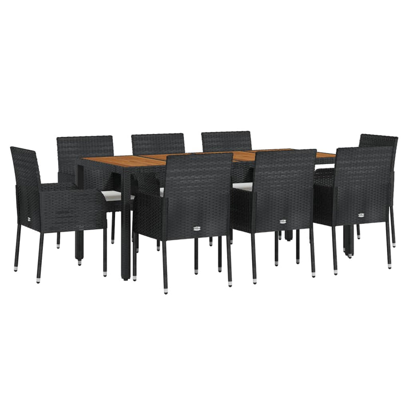 9 Piece Garden Dining Set with Cushions Black Poly Rattan