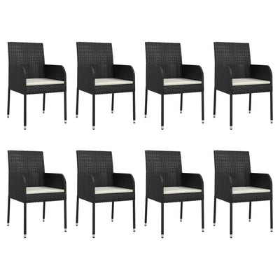 9 Piece Garden Dining Set with Cushions Black Poly Rattan