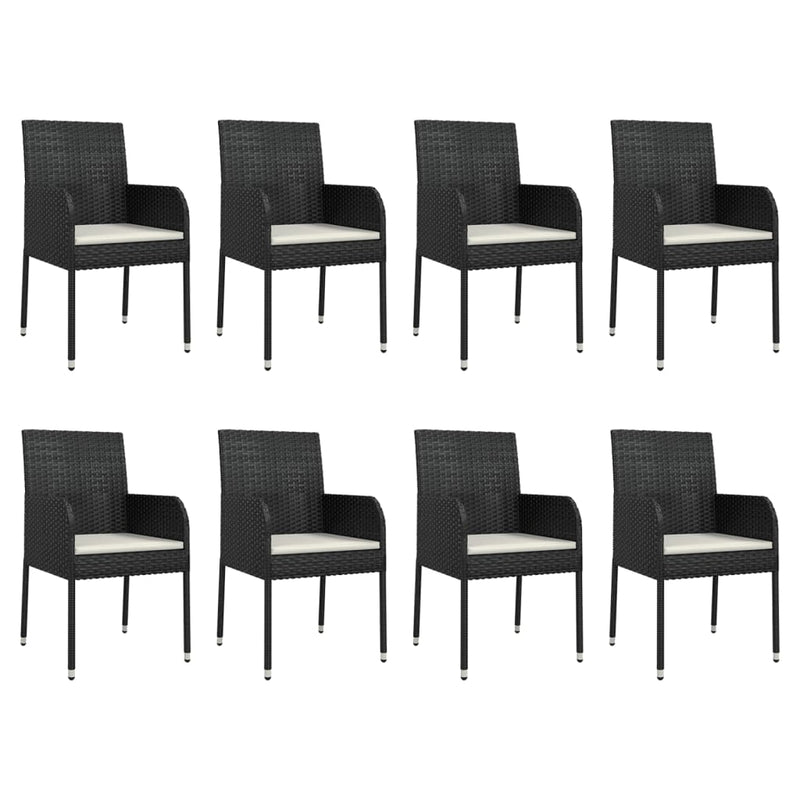 9 Piece Garden Dining Set with Cushions Black Poly Rattan