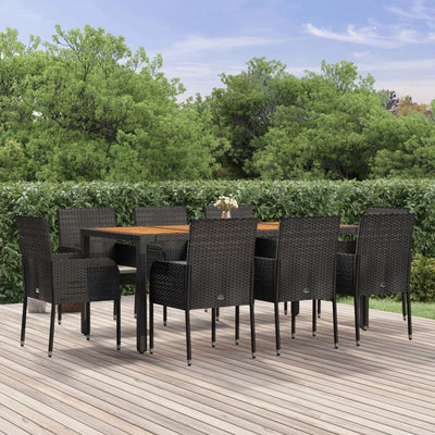 9 Piece Garden Dining Set with Cushions Black Poly Rattan