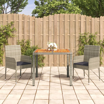 3 Piece Garden Dining Set with Cushions Grey Poly Rattan