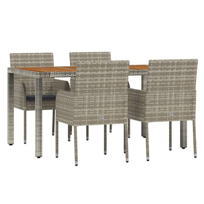 5 Piece Garden Dining Set with Cushions Grey Poly Rattan