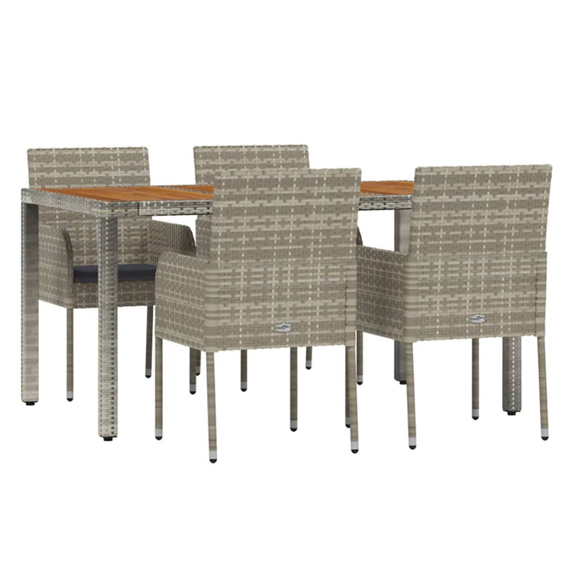 5 Piece Garden Dining Set with Cushions Grey Poly Rattan