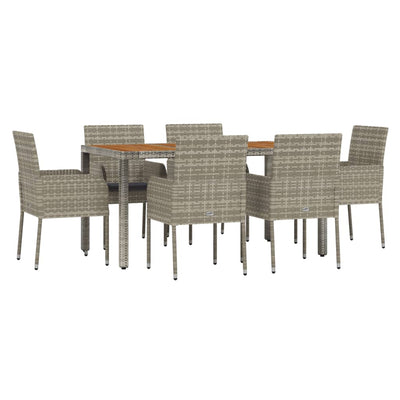 7 Piece Garden Dining Set with Cushions Grey Poly Rattan