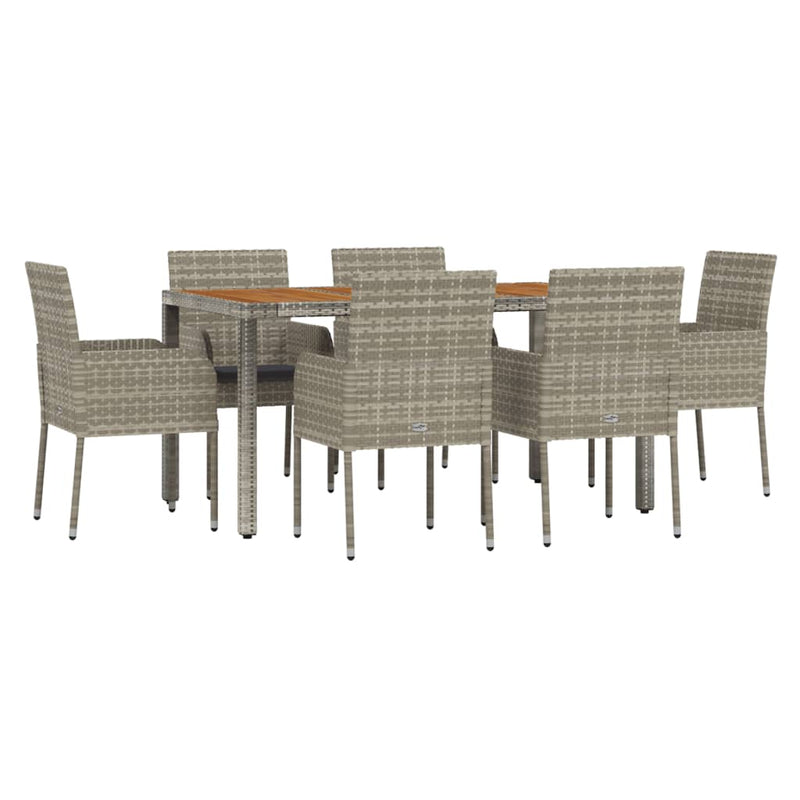 7 Piece Garden Dining Set with Cushions Grey Poly Rattan