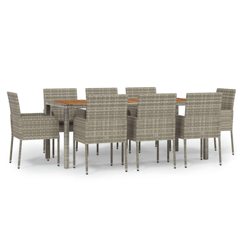 9 Piece Garden Dining Set with Cushions Grey Poly Rattan