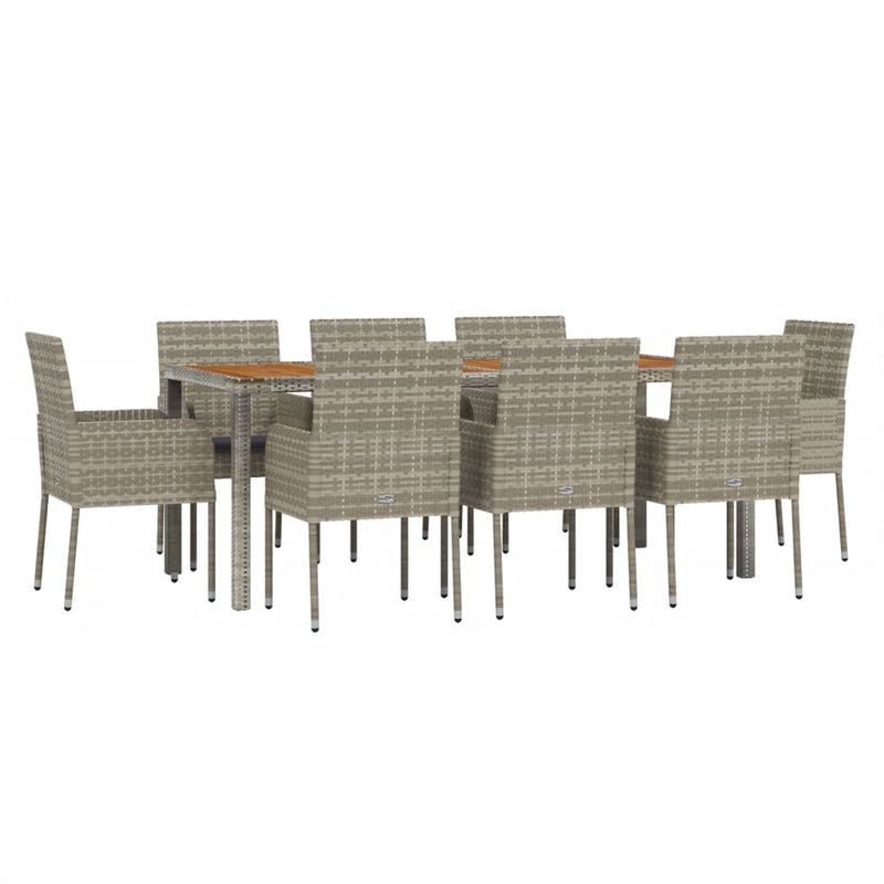 9 Piece Garden Dining Set with Cushions Grey Poly Rattan