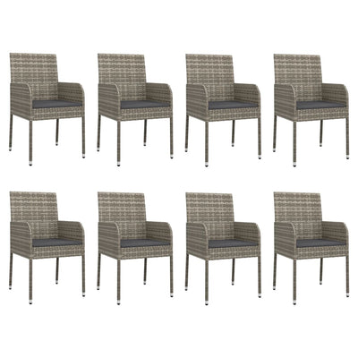 9 Piece Garden Dining Set with Cushions Grey Poly Rattan