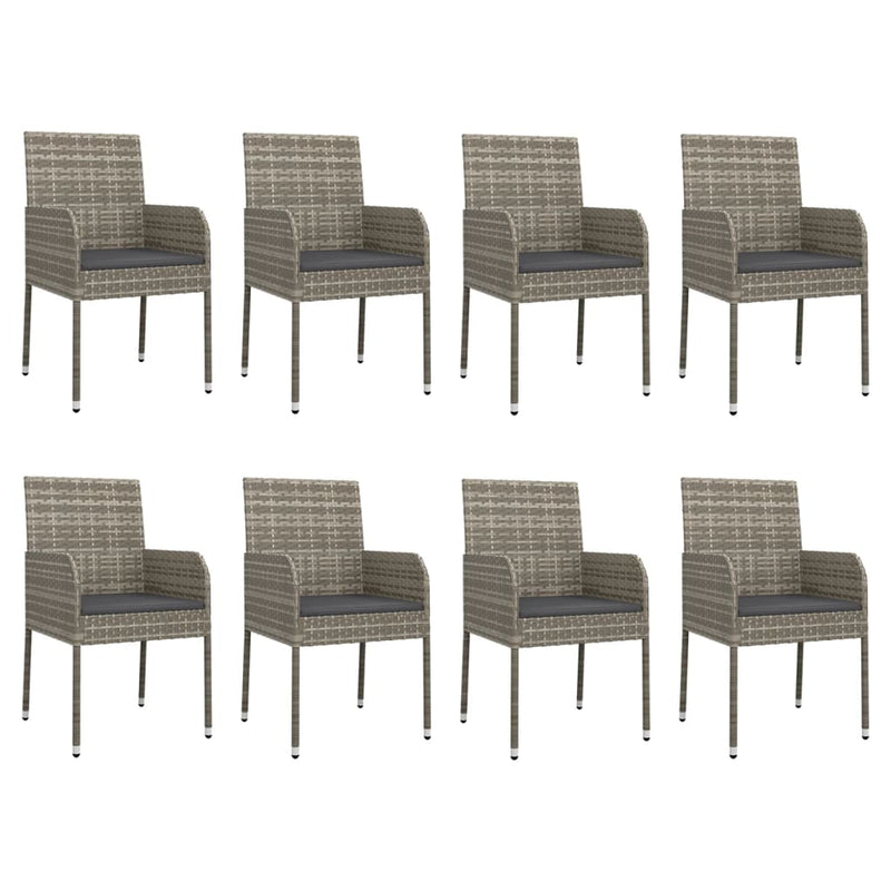 9 Piece Garden Dining Set with Cushions Grey Poly Rattan