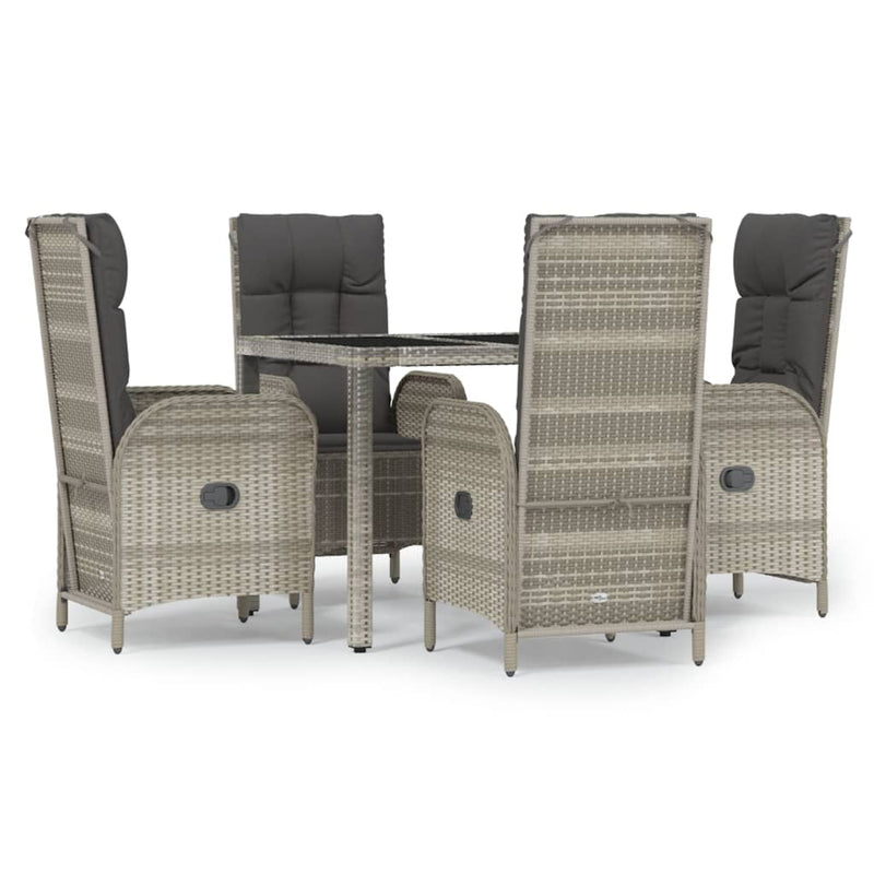 5 Piece Garden Dining Set with Cushions Grey Poly Rattan