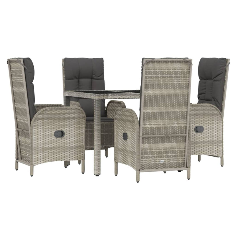 5 Piece Garden Dining Set with Cushions Grey Poly Rattan