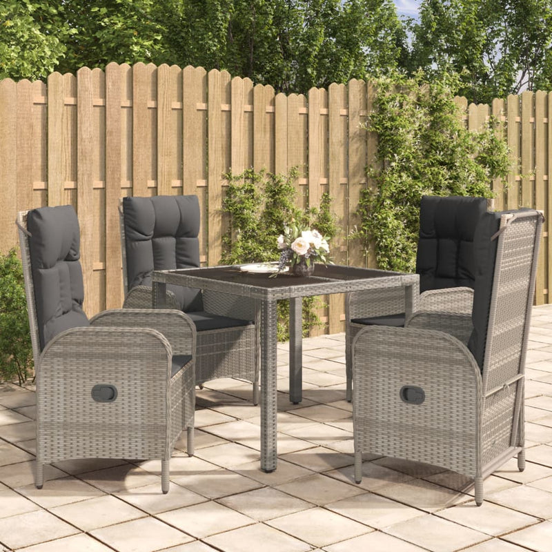 5 Piece Garden Dining Set with Cushions Grey Poly Rattan