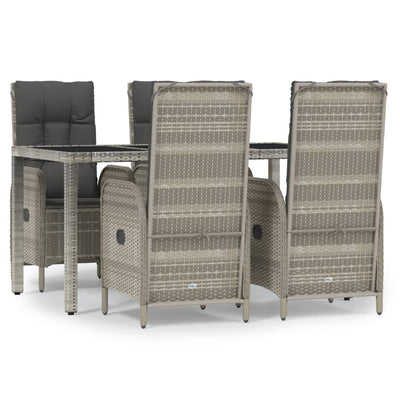 5 Piece Garden Dining Set with Cushions Grey Poly Rattan