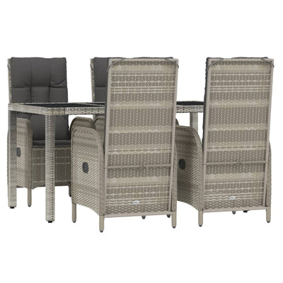 5 Piece Garden Dining Set with Cushions Grey Poly Rattan