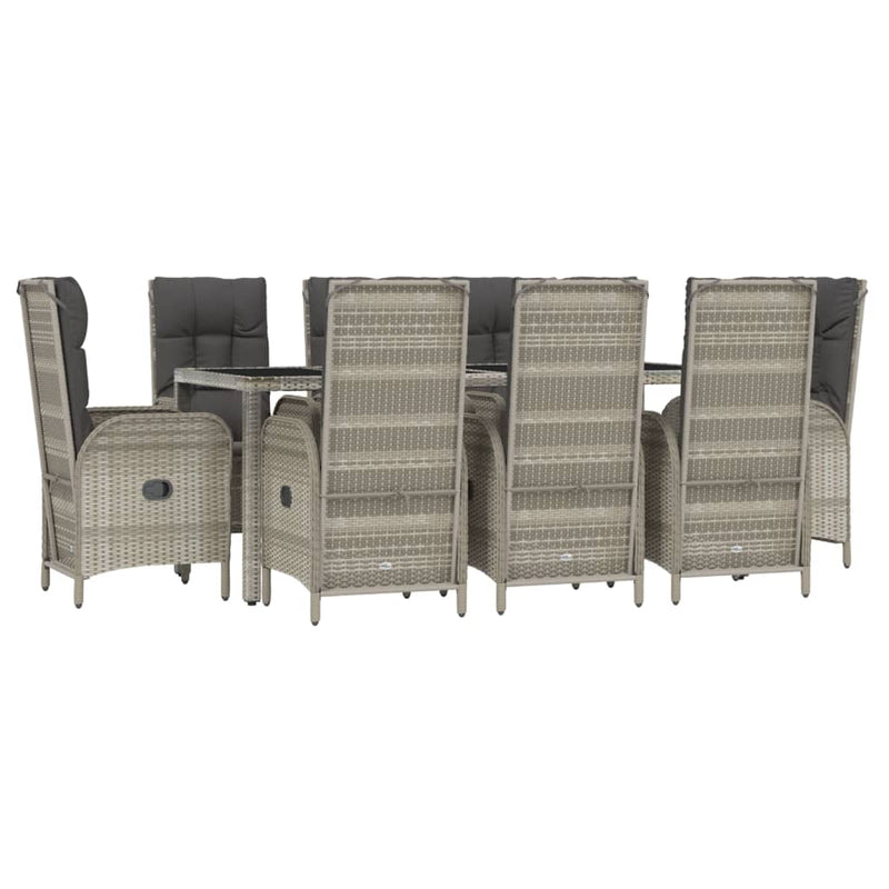 9 Piece Garden Dining Set with Cushions Grey Poly Rattan