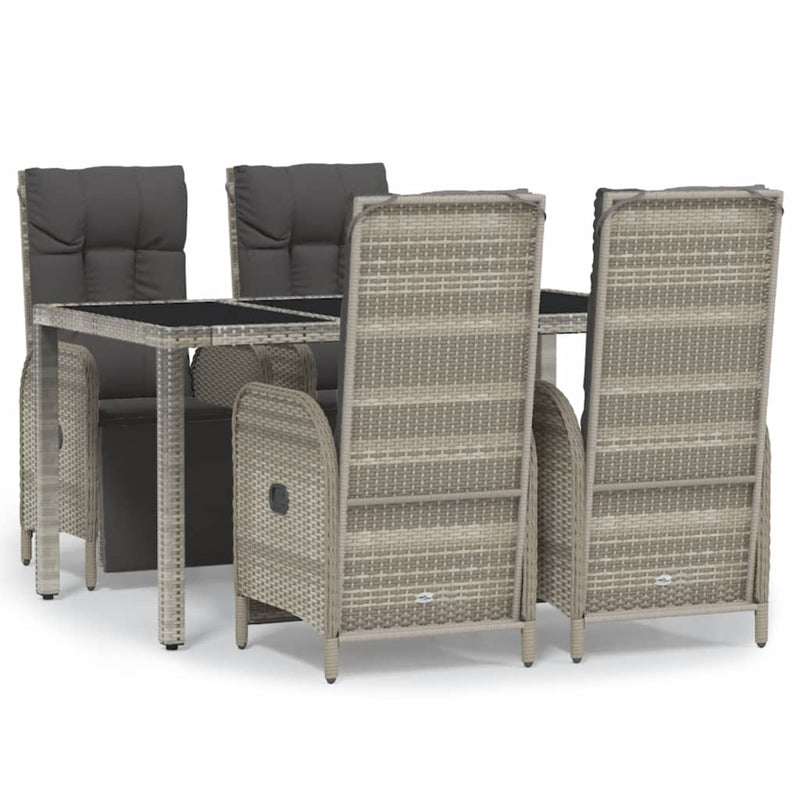 5 Piece Garden Dining Set with Cushions Grey Poly Rattan