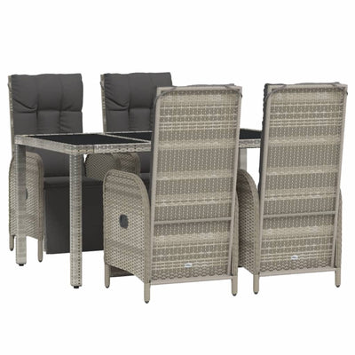 5 Piece Garden Dining Set with Cushions Grey Poly Rattan