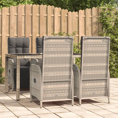 5 Piece Garden Dining Set with Cushions Grey Poly Rattan