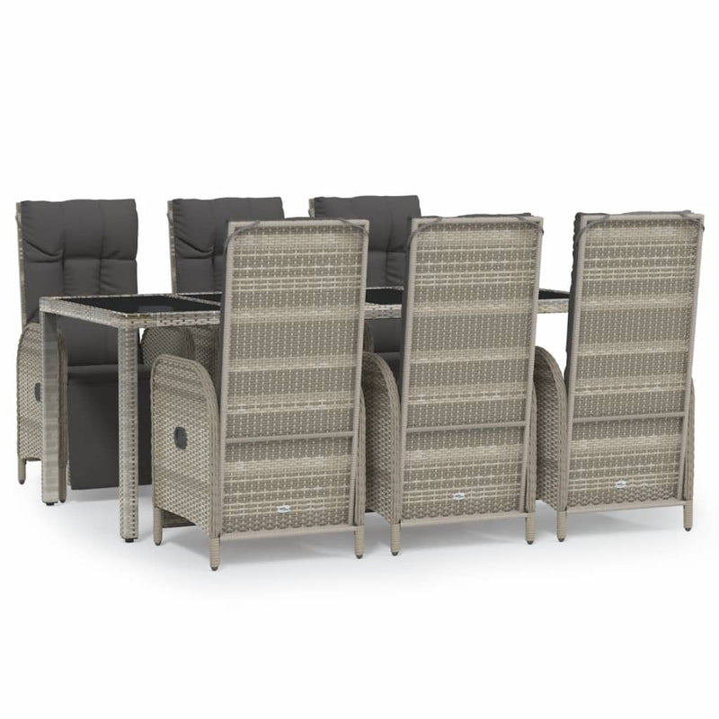 7 Piece Garden Dining Set with Cushions Grey Poly Rattan