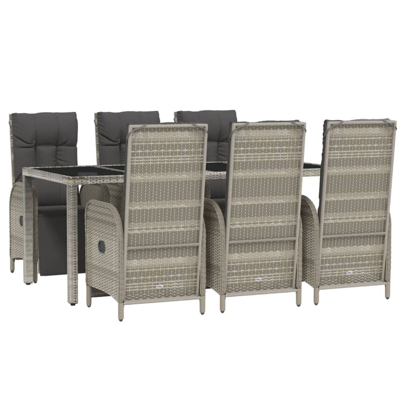 7 Piece Garden Dining Set with Cushions Grey Poly Rattan