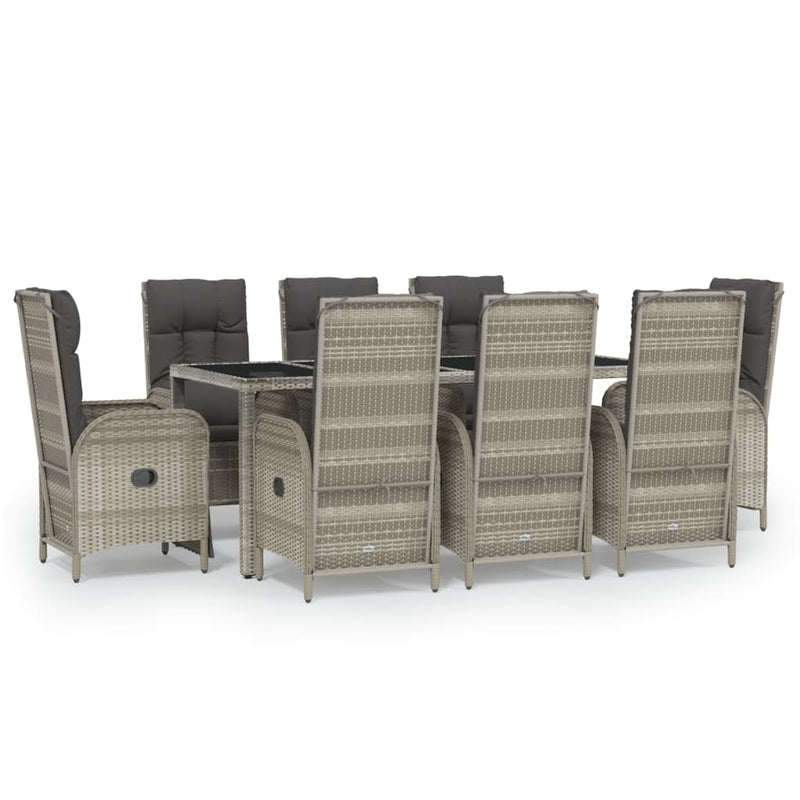 9 Piece Garden Dining Set with Cushions Grey Poly Rattan