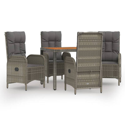 5 Piece Garden Dining Set with Cushions Grey Poly Rattan