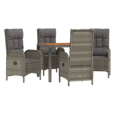 5 Piece Garden Dining Set with Cushions Grey Poly Rattan