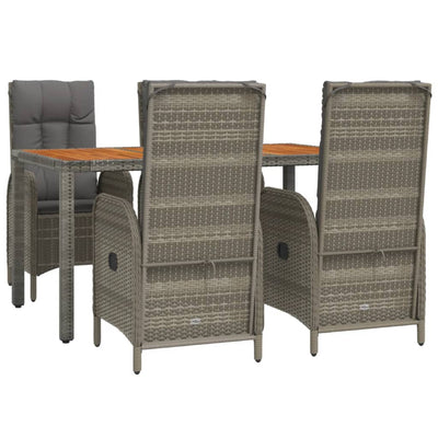 5 Piece Garden Dining Set with Cushions Grey Poly Rattan