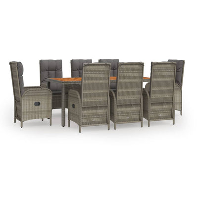 9 Piece Garden Dining Set with Cushions Grey Poly Rattan