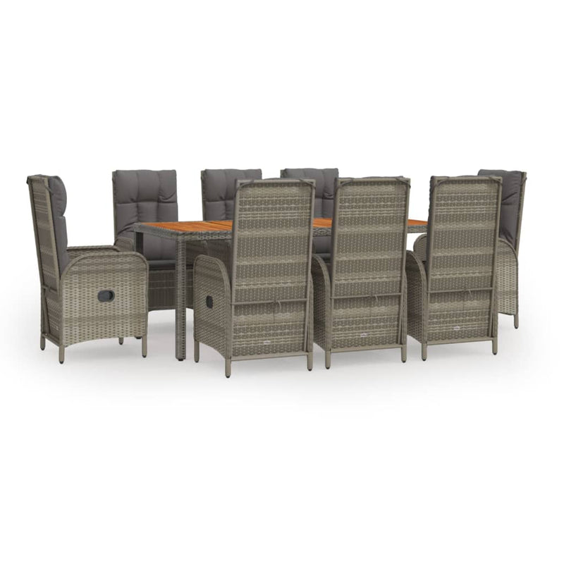 9 Piece Garden Dining Set with Cushions Grey Poly Rattan