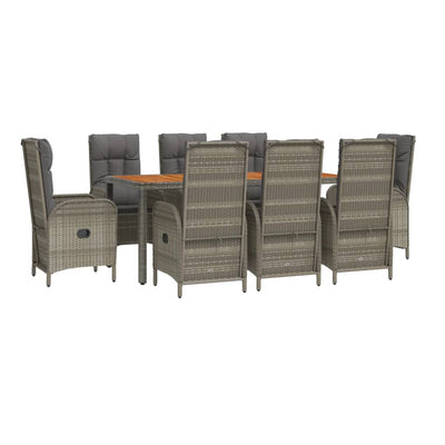 9 Piece Garden Dining Set with Cushions Grey Poly Rattan