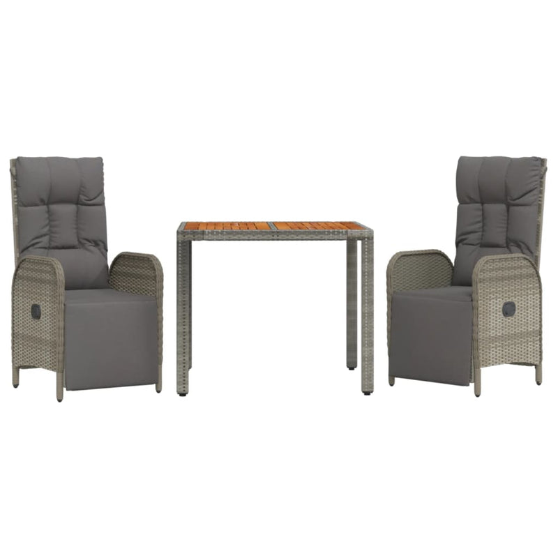 3 Piece Garden Dining Set with Cushions Grey Poly Rattan