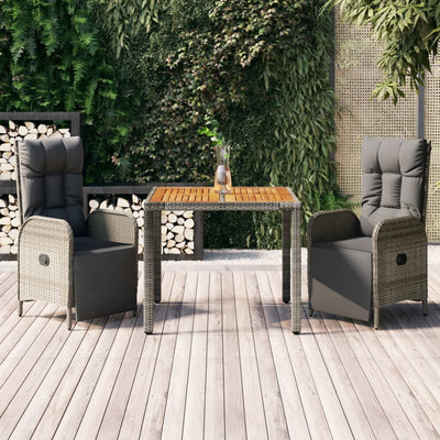 3 Piece Garden Dining Set with Cushions Grey Poly Rattan