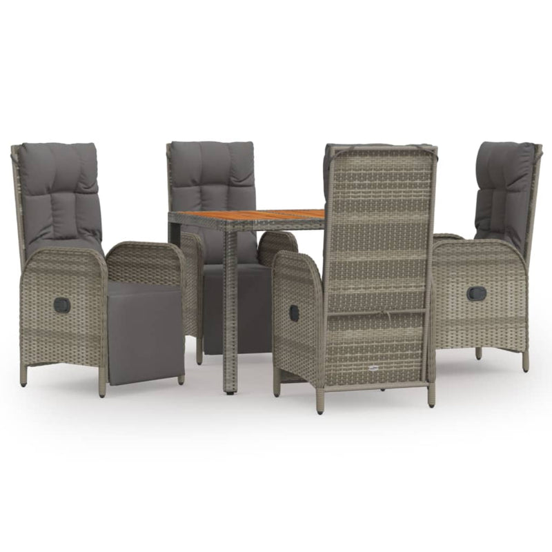 5 Piece Garden Dining Set with Cushions Grey Poly Rattan