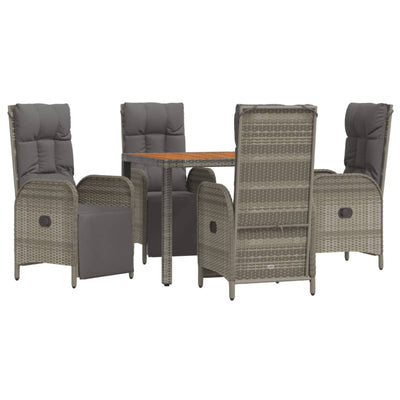 5 Piece Garden Dining Set with Cushions Grey Poly Rattan