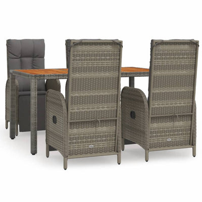 5 Piece Garden Dining Set with Cushions Grey Poly Rattan