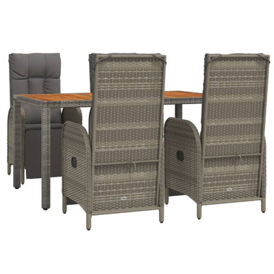 5 Piece Garden Dining Set with Cushions Grey Poly Rattan