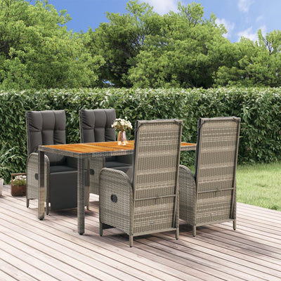 5 Piece Garden Dining Set with Cushions Grey Poly Rattan