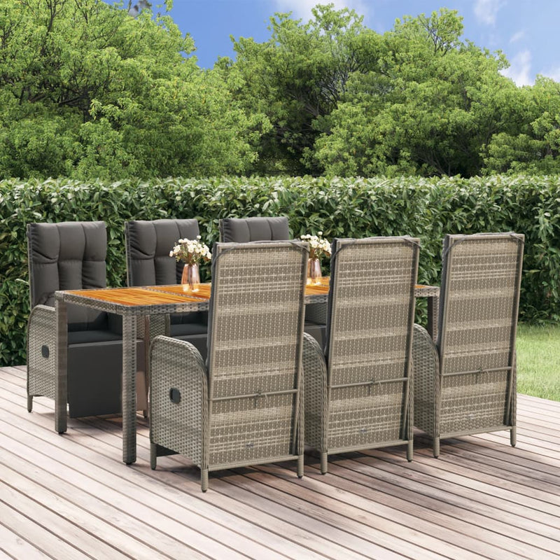 7 Piece Garden Dining Set with Cushions Grey Poly Rattan