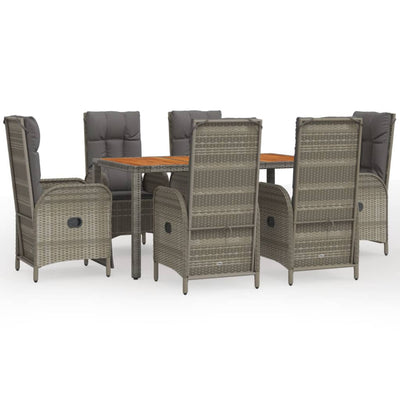 7 Piece Garden Dining Set with Cushions Grey Poly Rattan