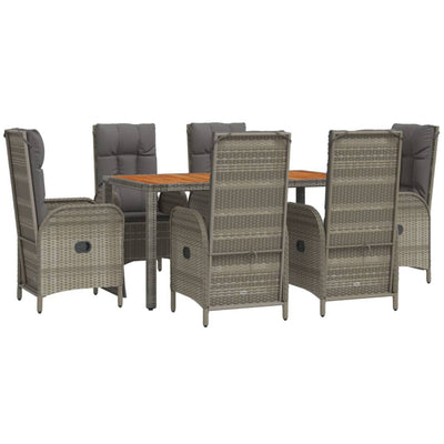 7 Piece Garden Dining Set with Cushions Grey Poly Rattan