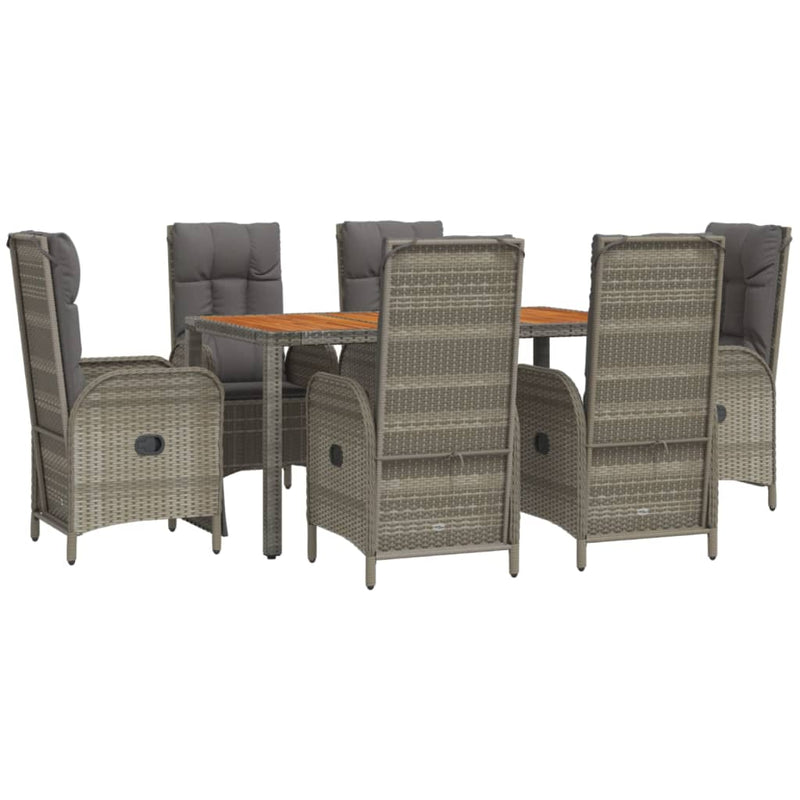 7 Piece Garden Dining Set with Cushions Grey Poly Rattan