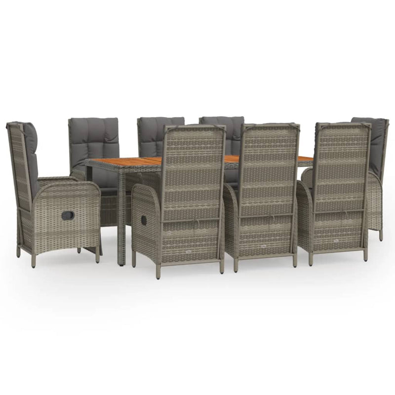 9 Piece Garden Dining Set with Cushions Grey Poly Rattan