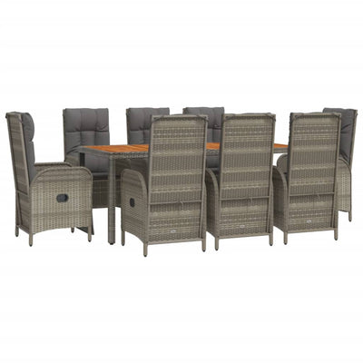 9 Piece Garden Dining Set with Cushions Grey Poly Rattan