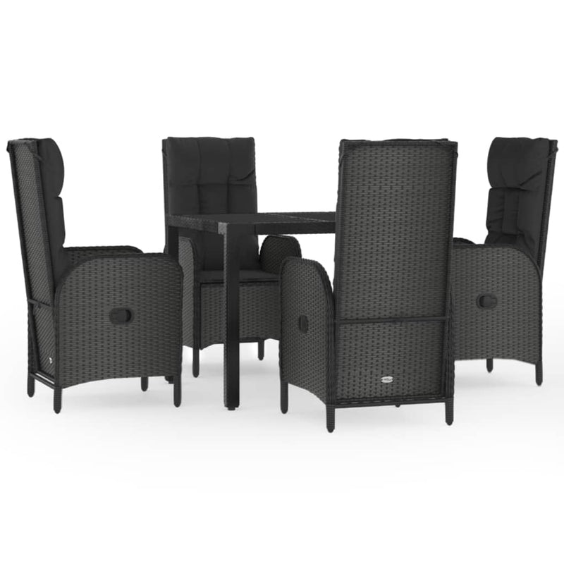 5 Piece Garden Dining Set with Cushions Black Poly Rattan