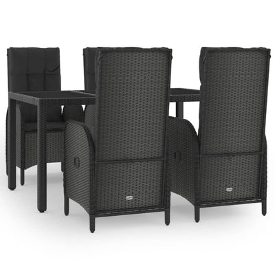 5 Piece Garden Dining Set with Cushions Black Poly Rattan